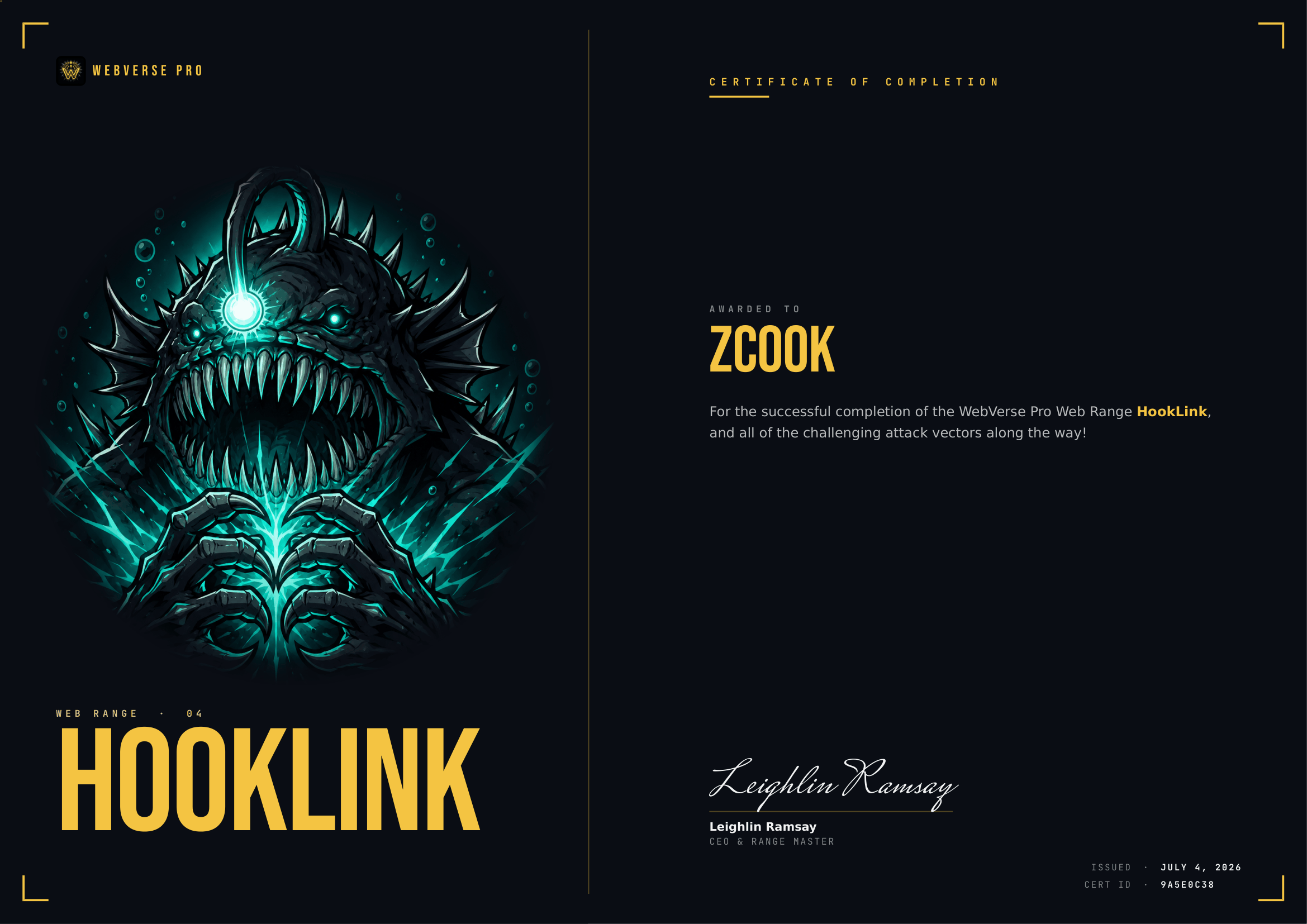 Certificat de complétion HookLink