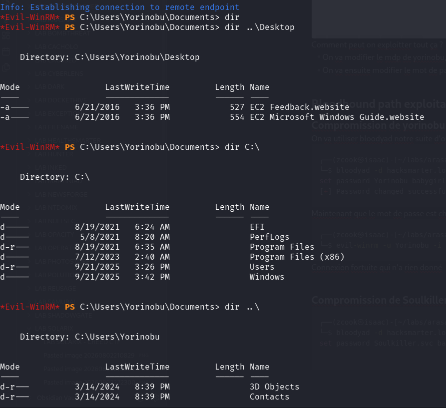 Connexion Evil-WinRM en tant que Yorinobu
