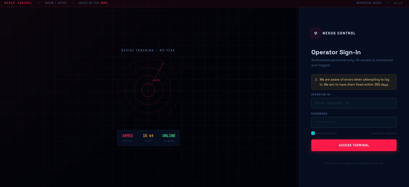 Page de login NEXUS Control