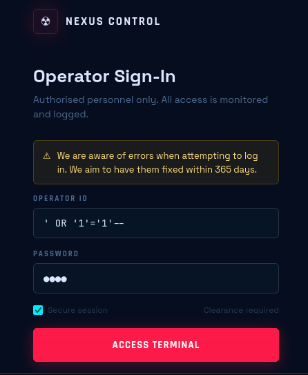 login page