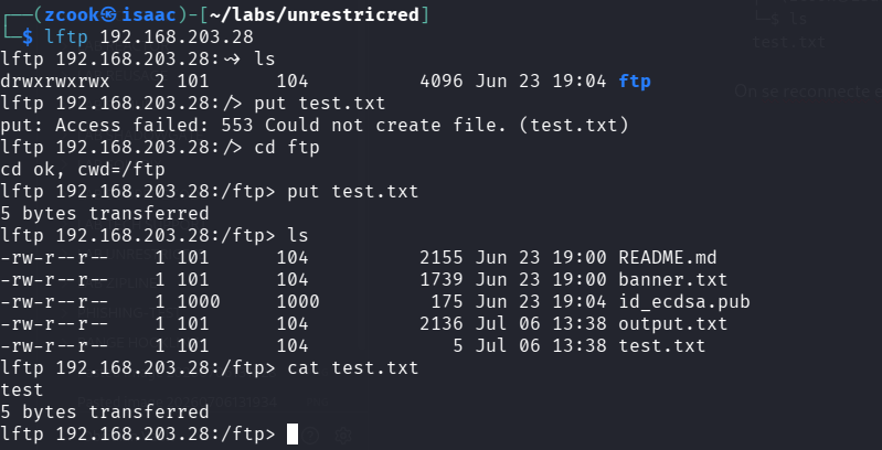 Upload de test.txt confirmé