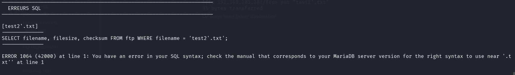 Erreur SQL dans output.txt