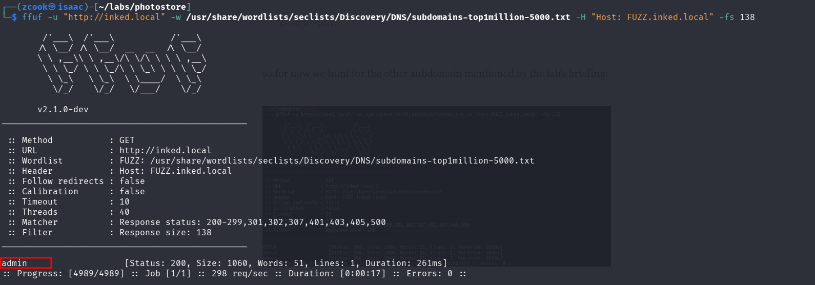 Résultat FFUF subdomains