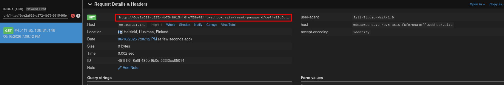 Token capturé sur Webhook.site