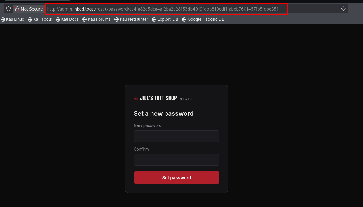 Page de réinitialisation de mot de passe