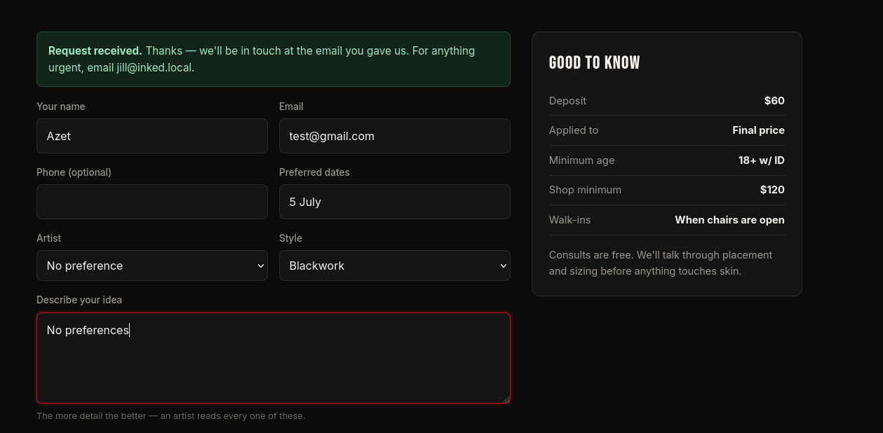 Dashboard appointments