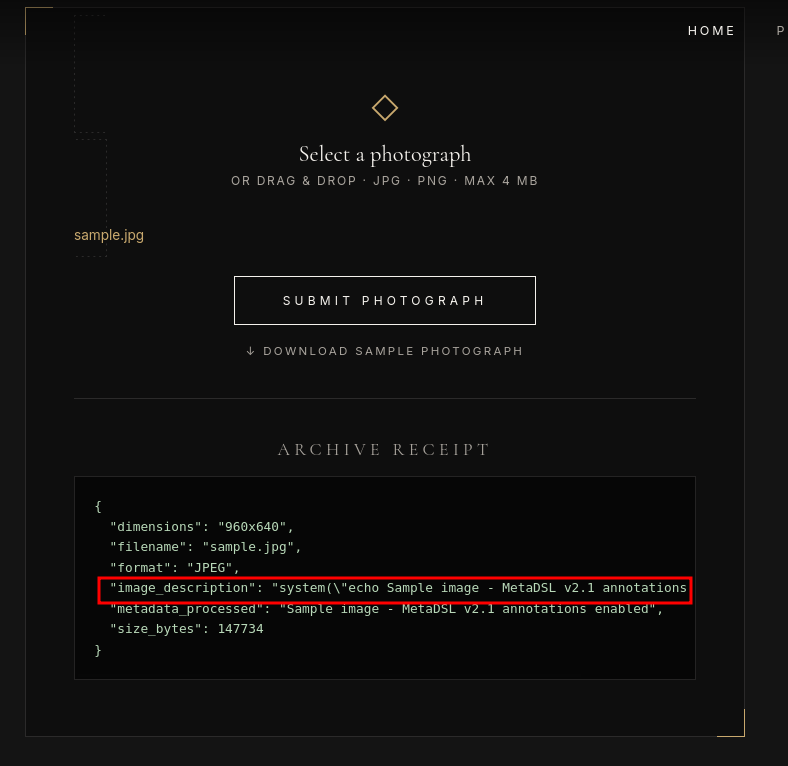 Résultat de l'upload de l'image d'exemple