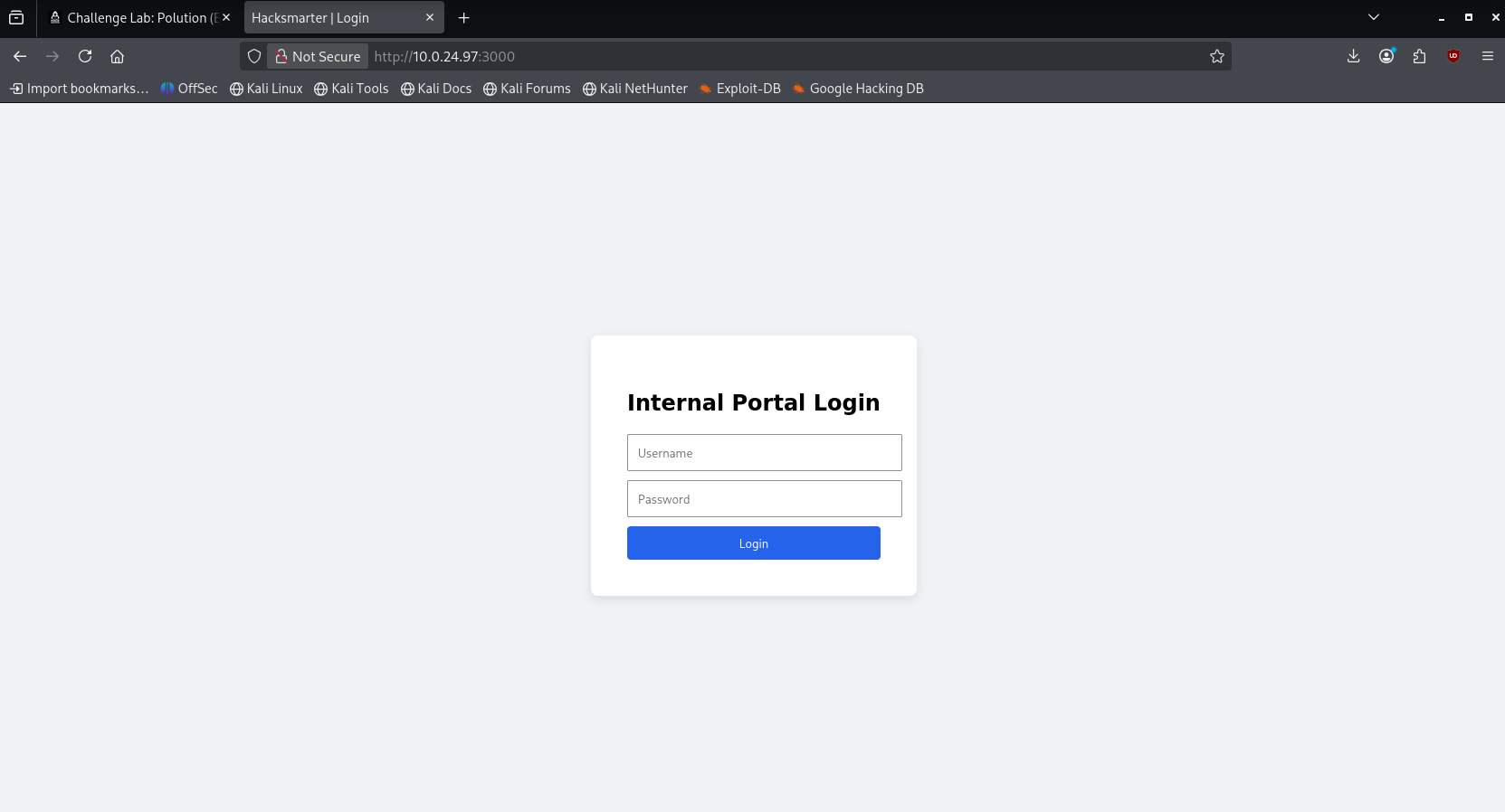 Page de login HackSmarter