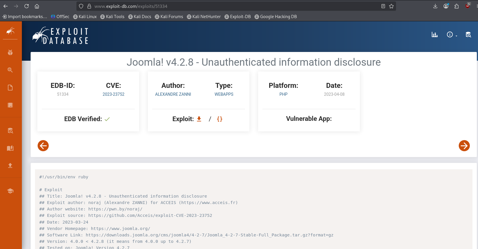 Résultat JoomScan