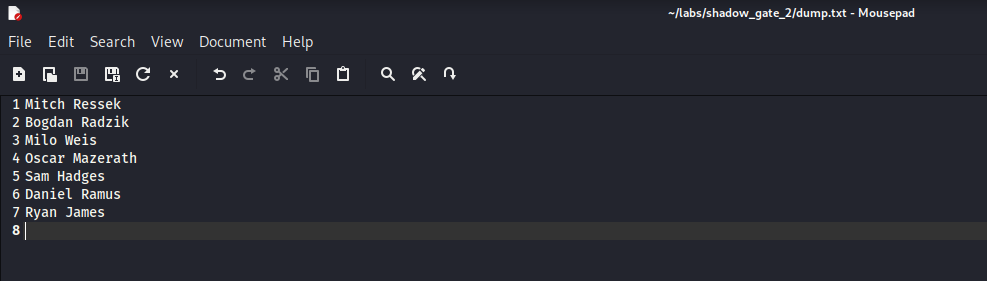 Fichier dump.txt avec les noms collectés