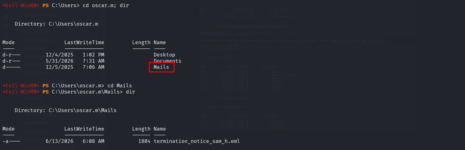 Dossier Mails trouvé dans l'espace de oscar.m