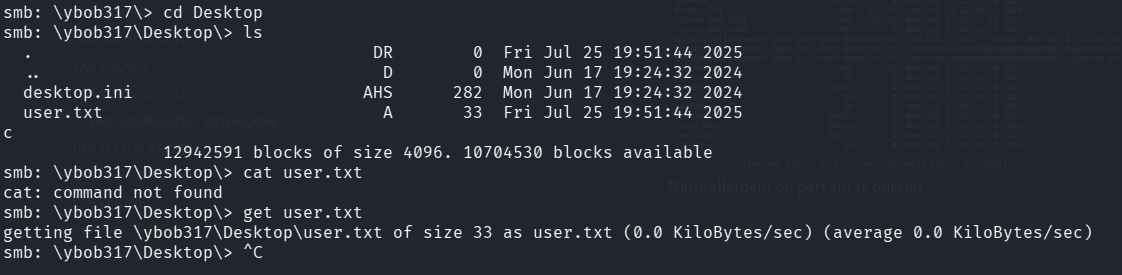 Fichier user.txt sur le bureau