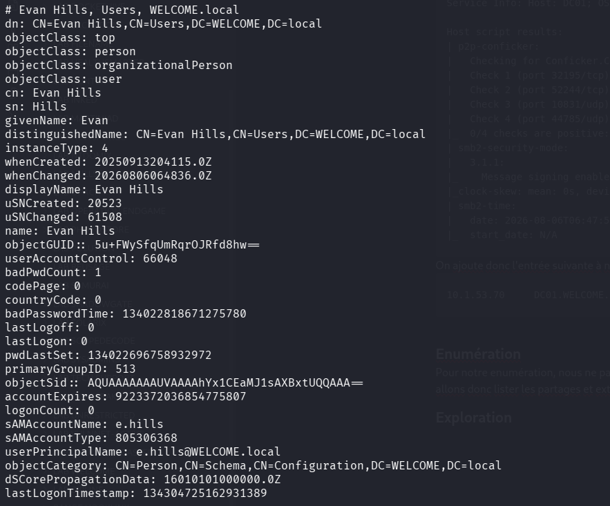 Attributs LDAP du compte e.hills